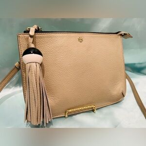 Tory Burch - Tassel Leather Cream Colored Crossbody Bag